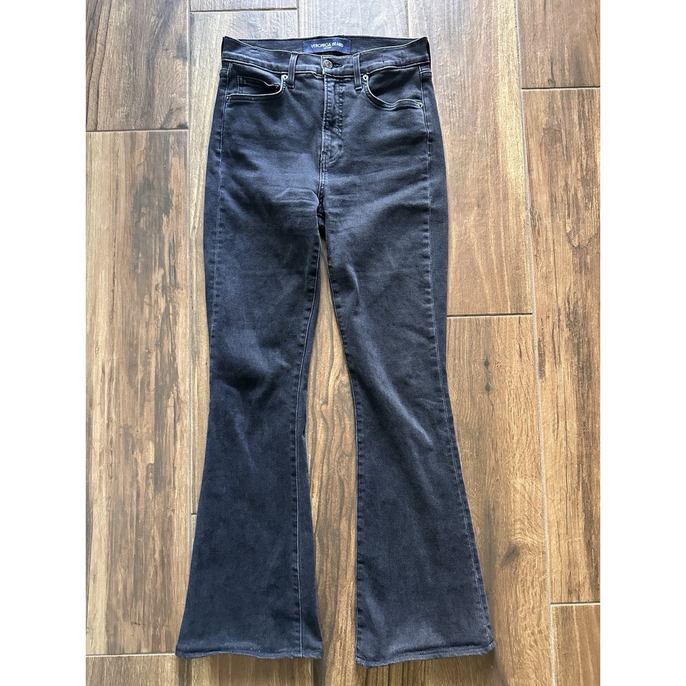 VERONICA BEARD BEVERLY SKINNY FLARE HIGH RISE BLACK DENIM JEANS WOMENS Sz 29X30